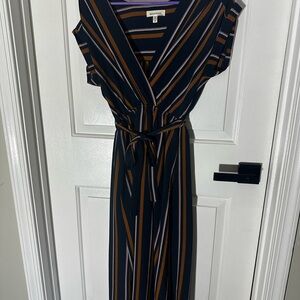 Monteau Navy and Orange Striped Maxi Dress